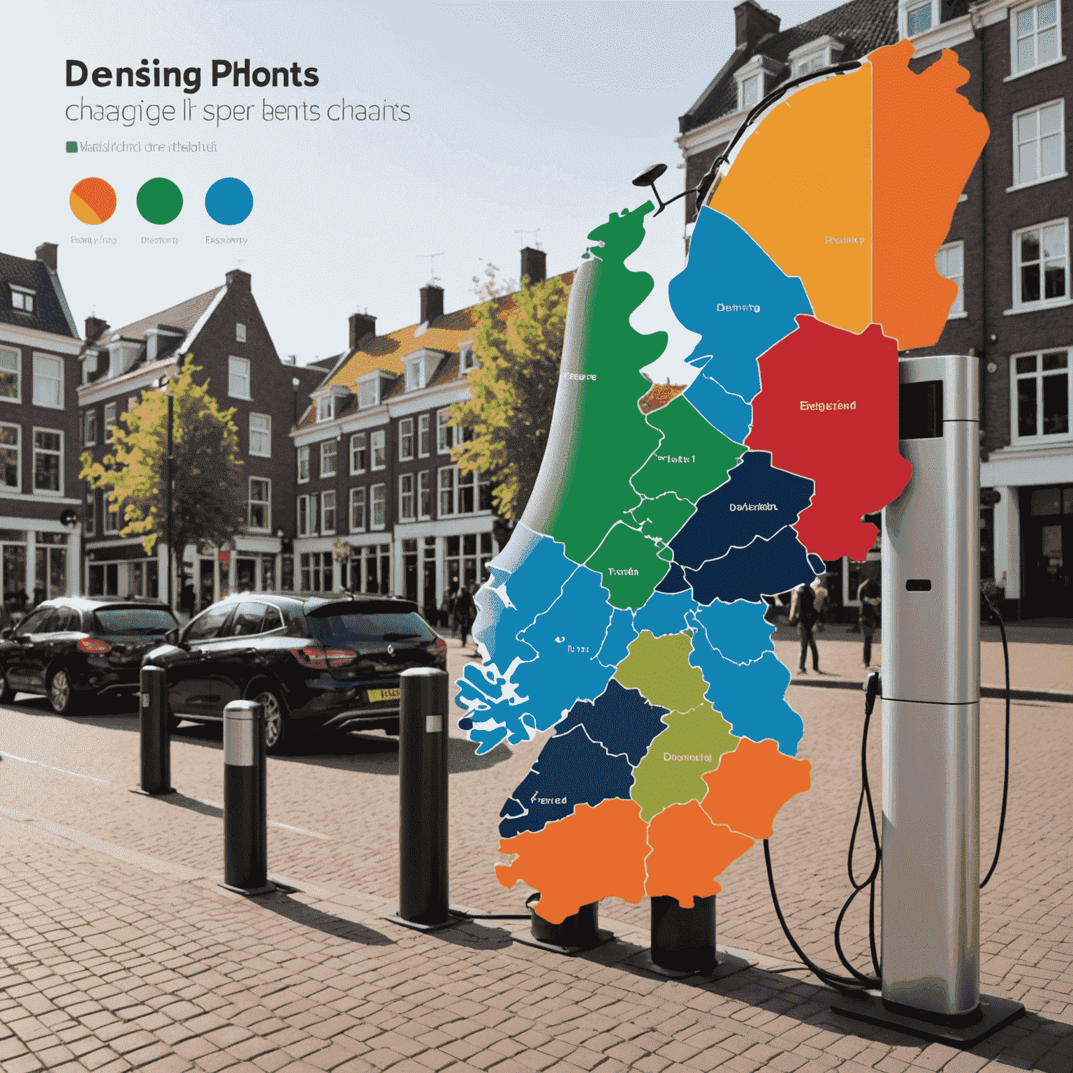 Infographic die de dichtheid van laadpunten per regio in Nederland weergeeft, met een kleurenschaal van licht naar donker voor lage naar hoge dichtheid