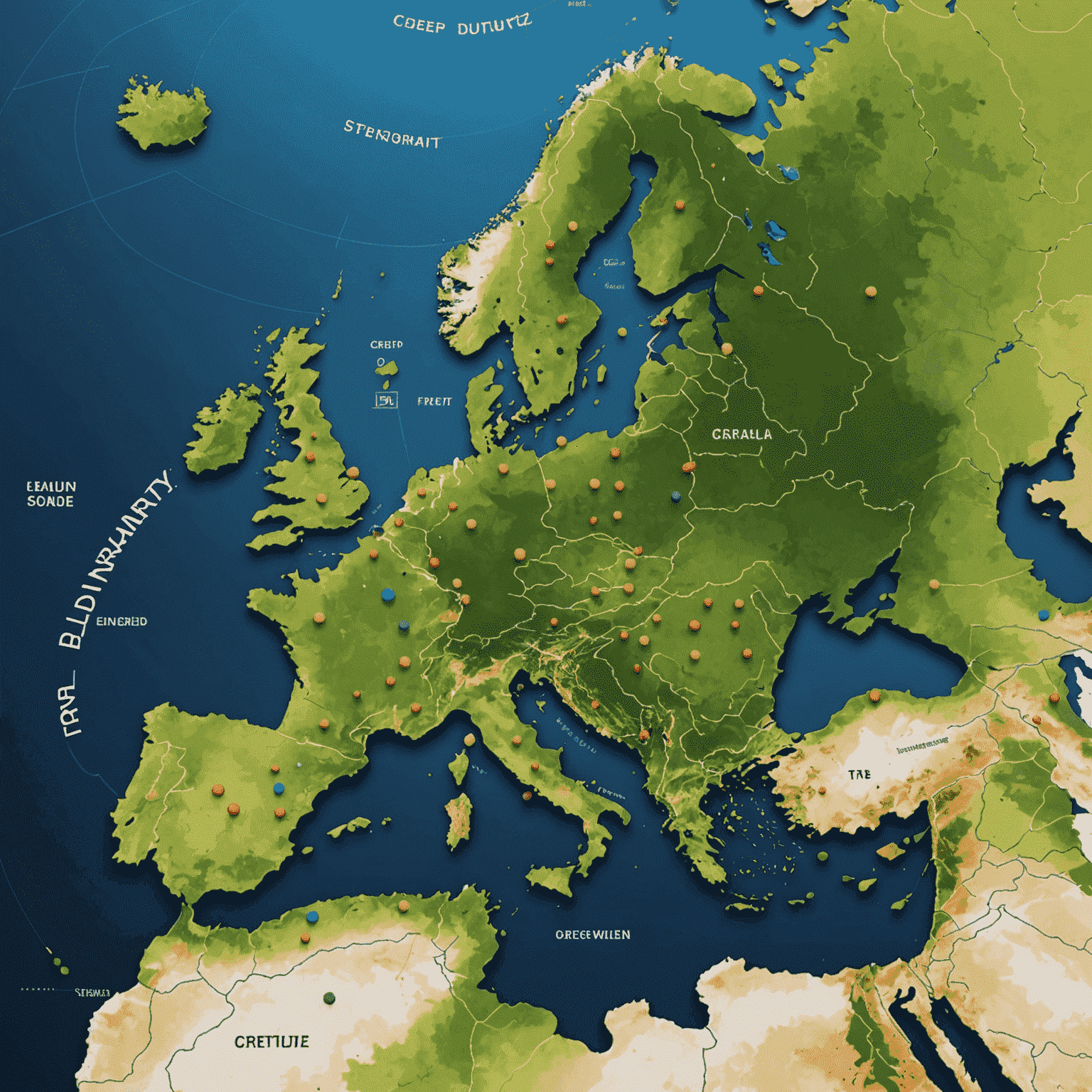 Kaart van Europa met gekleurde punten die de dichtheid van laadstations in verschillende regio's aangeven