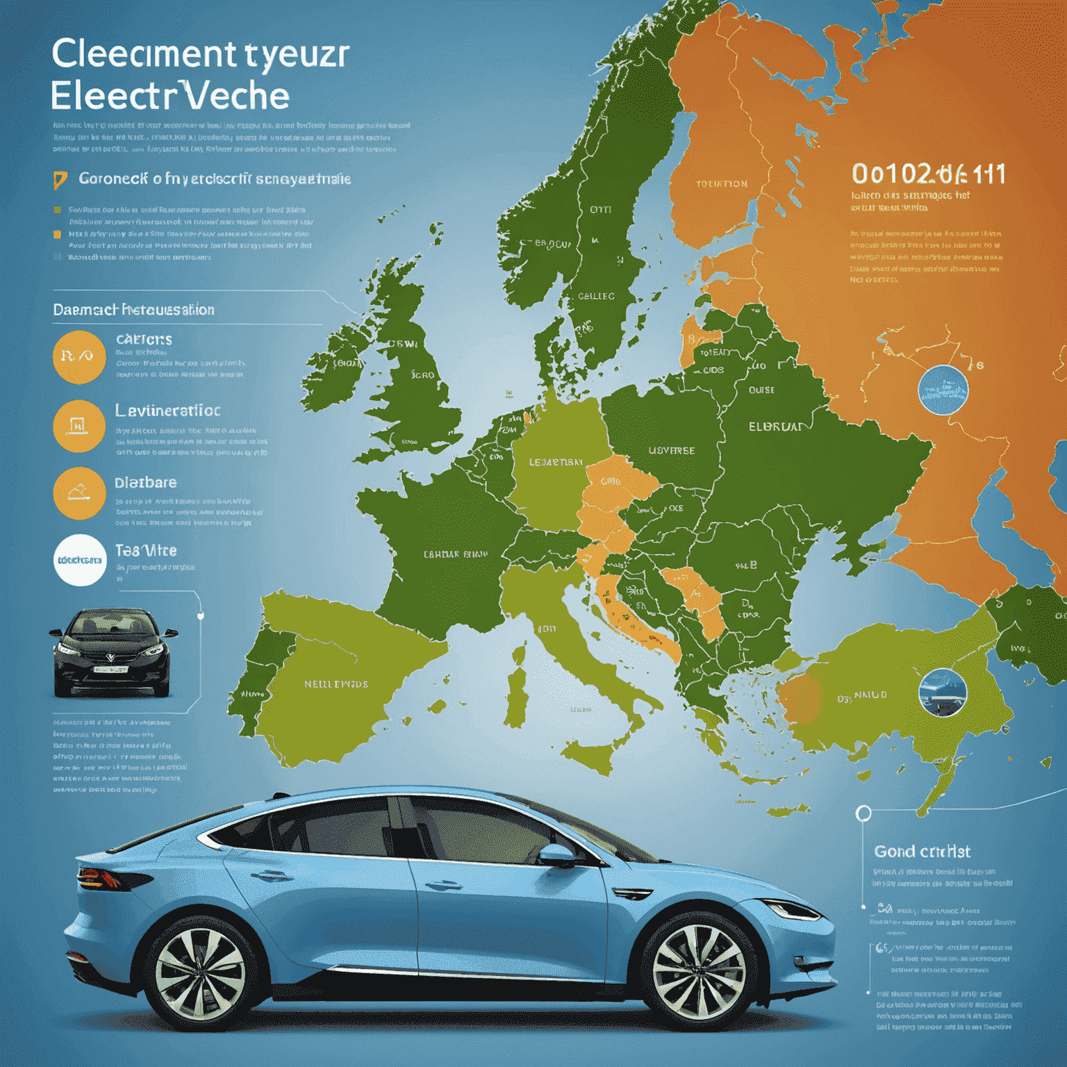 Infographic die verschillende overheidsinitiatieven en subsidies voor elektrische voertuigen in Europa weergeeft.